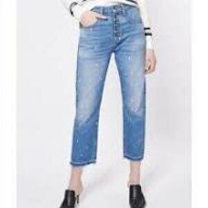 Veronica Beard Ines Girlfriend Paint Splatter Button Fly Jeans Size 26